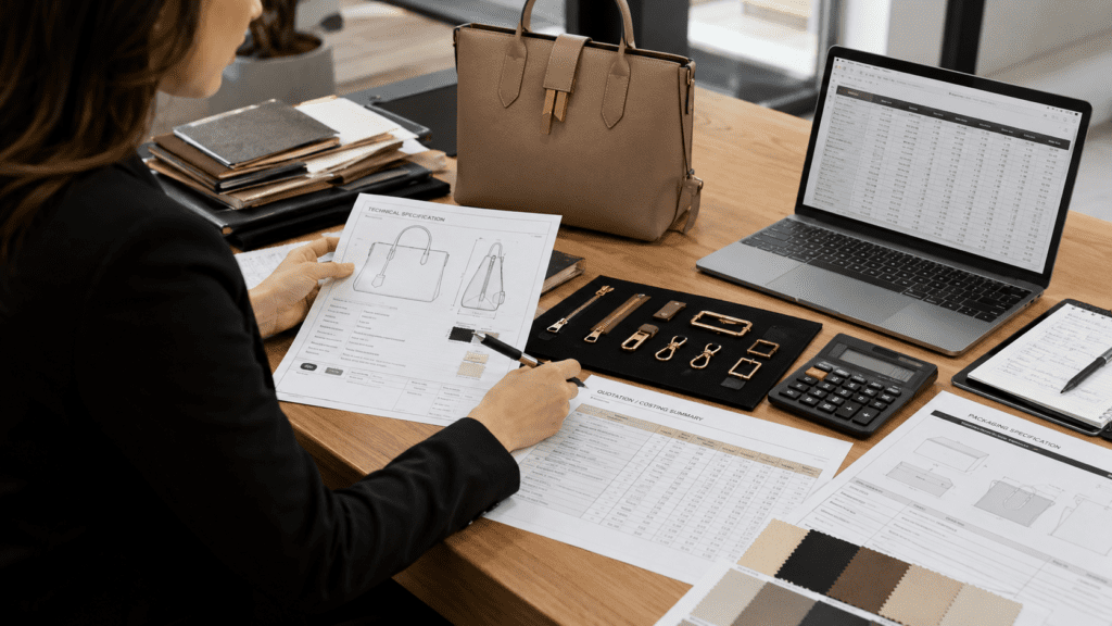 International buyer reviewing a complete RFQ pack for an accurate bag quotation.