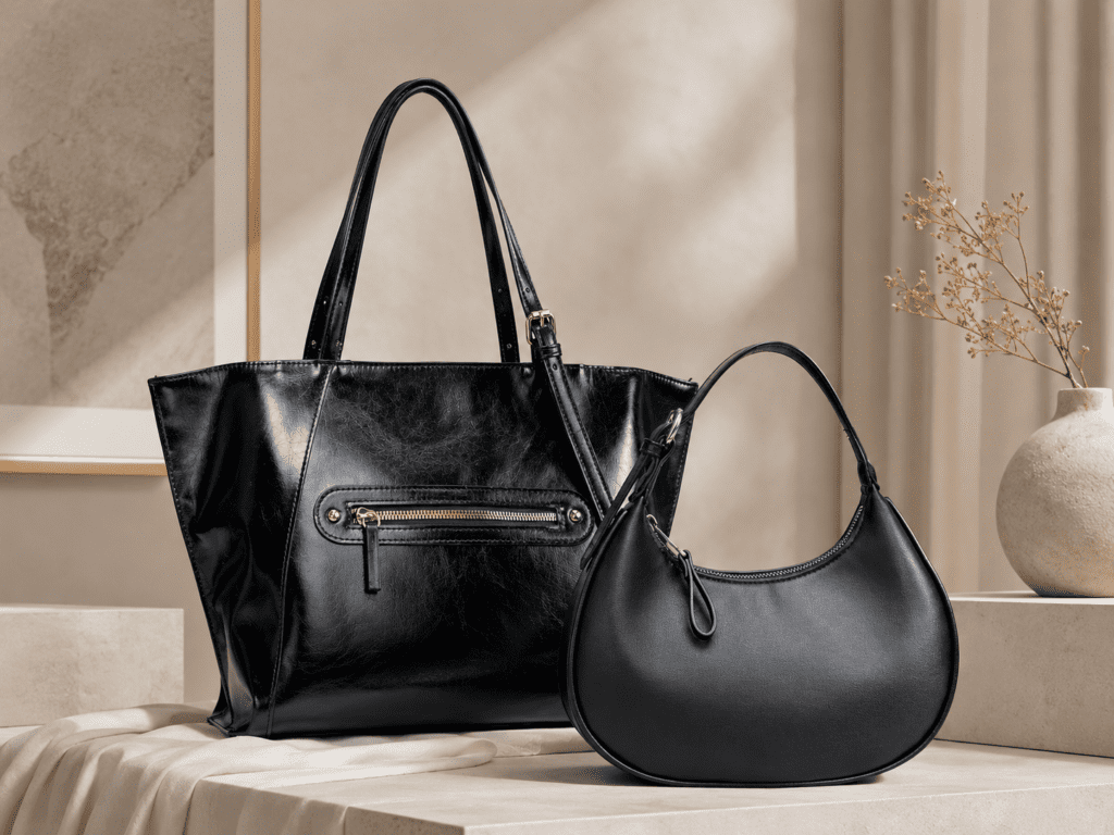 Custom top handle bag samples for private label retail development.